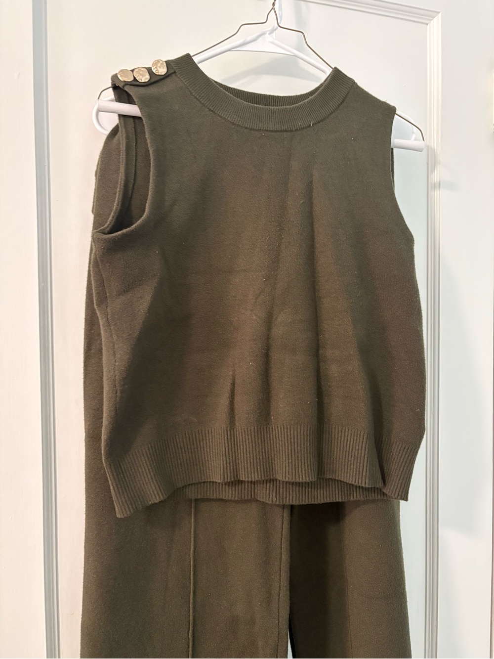 Sleeveless Knit Top set with Button Detail in Olive
